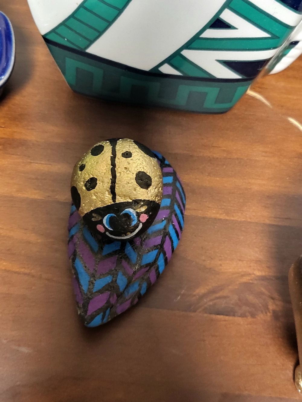 Hand-Painted Blue and Gold Decorative Ladybug Stone Set - Home Accents - Picture 8 of 10